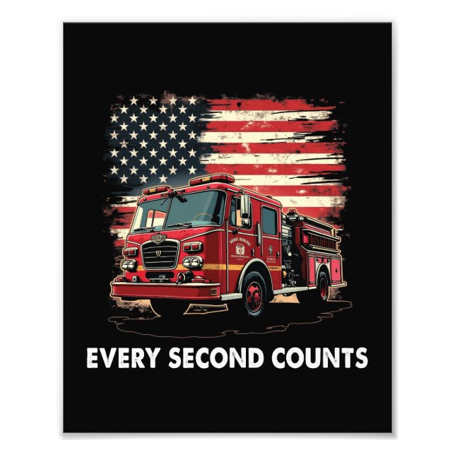 Fireman American Flag Thin Red Line Firefighter Photo Print (Front)