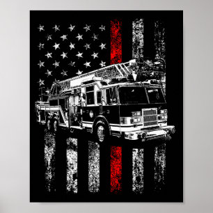 Fireman American Flag Thin Red Line Firefighter Poster