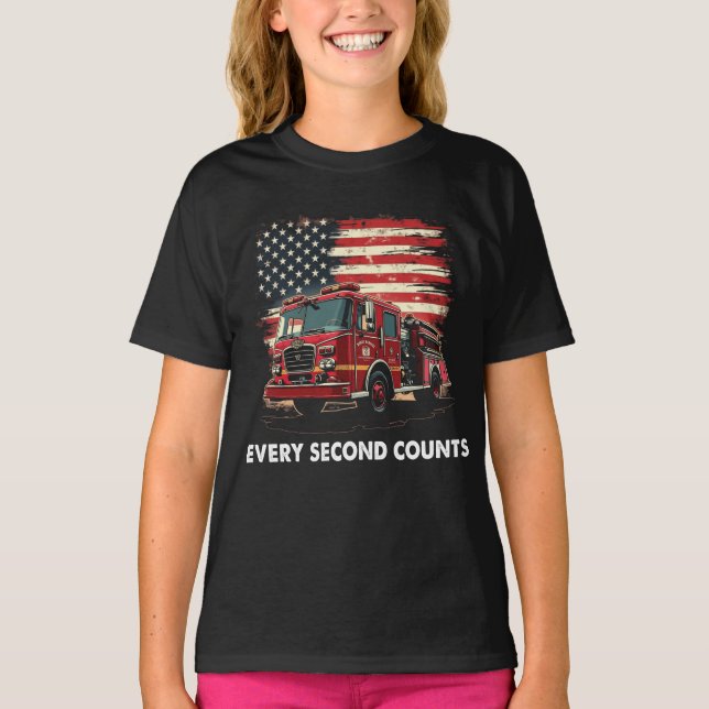 Fireman American Flag Thin Red Line Firefighter T-Shirt (Front)