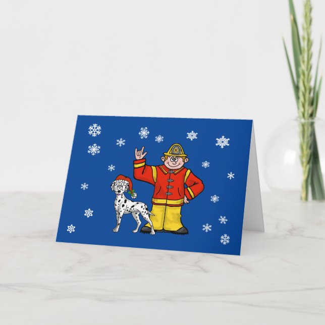 Fireman and Dalmatian Christmas Card (Front)