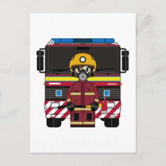 Fireman and Fire Engine Postcard
