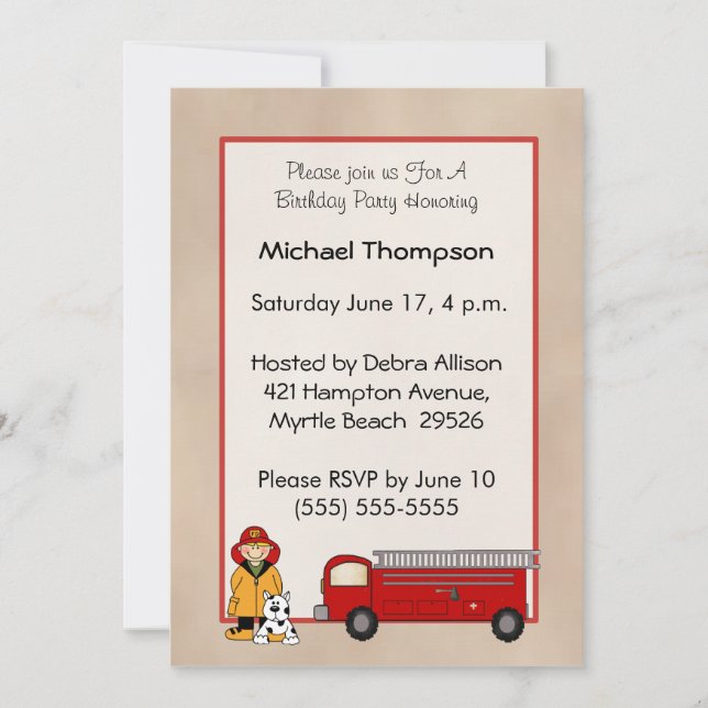Fireman Birthday Invitation (Front)