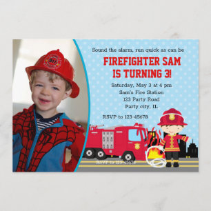 Fireman Birthday Invitations with Photo (Boys)