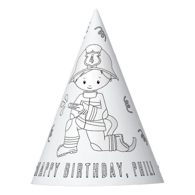 Fireman Birthday Party - Colour Your Own Hat (Front)