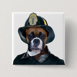 Fireman boxer dog button