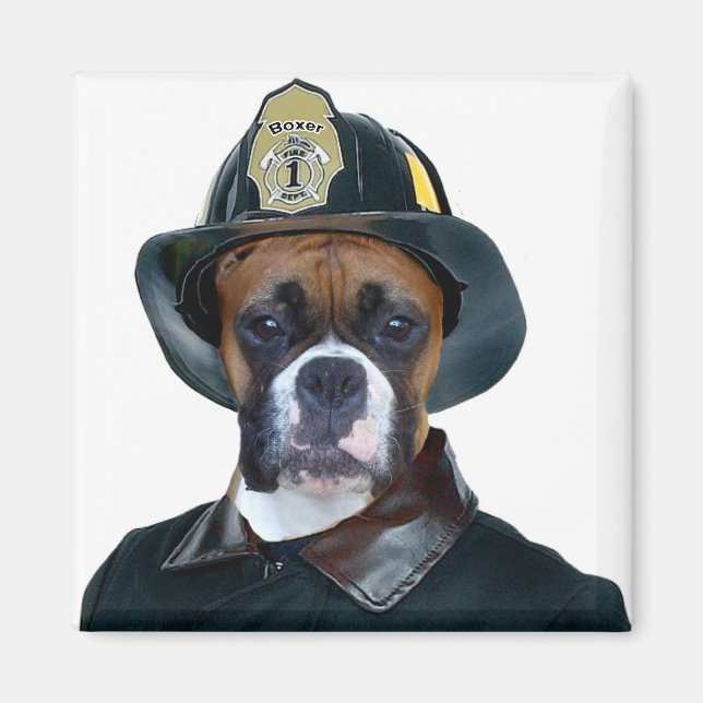 Fireman boxer dog magnet (Front)