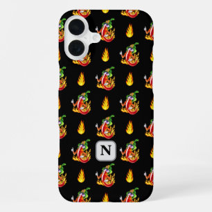 Fireman Chili Black Flame Design Custom Initial iPhone 16 Plus Case