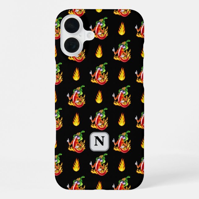 Fireman Chili Black Flame Design Custom Initial iPhone Case (Back)