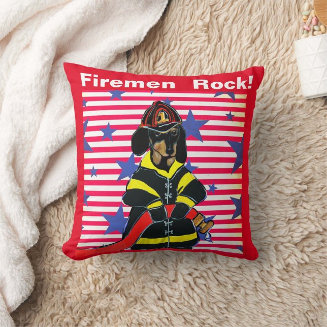 FIREMAN DACHSHUND  THROW PILLOW (Blanket)