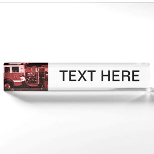 fireman entering truck burgundy coloured nameplate