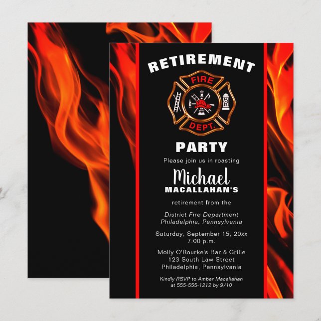 Fireman Fire Badge Firefighter Retirement  Party Invitation (Front/Back)