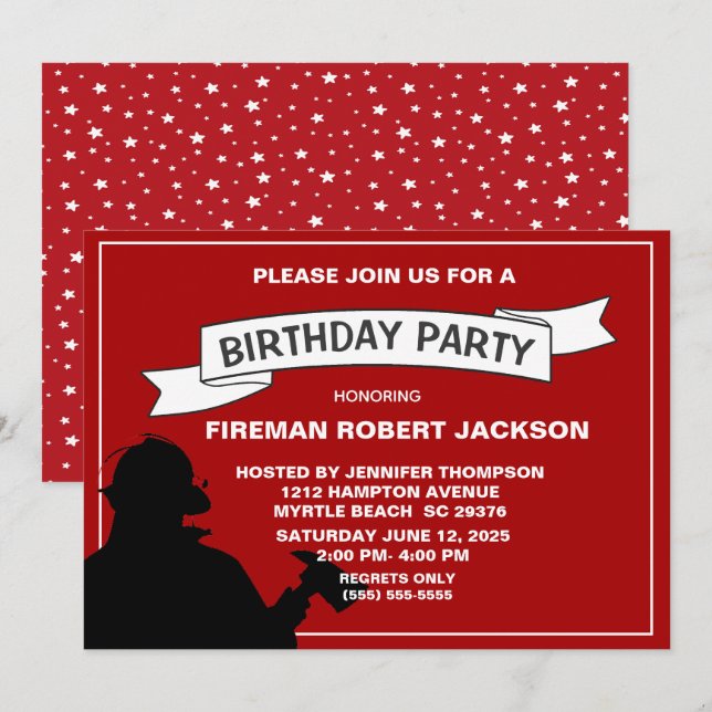 Fireman/Fire Chief Birthday Party Invitation (Front/Back)