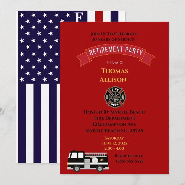 Fireman/Fire Chief Retirement Invitation (Front/Back)