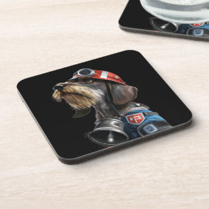Fireman Fire Chief Wire-Hair Dachshund Dog Coaster