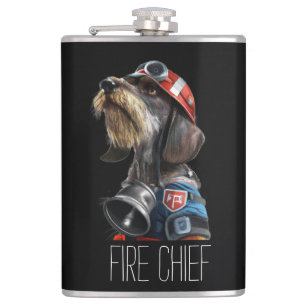 Fireman Fire Chief Wire-Hair Dachshund Dog Hip Flask