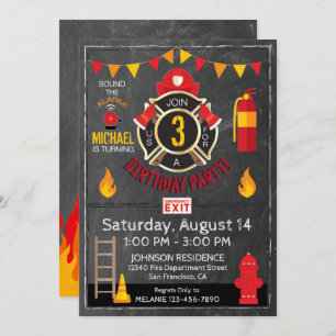 Fireman Fire Department Gear and Badge Birthday Invitation