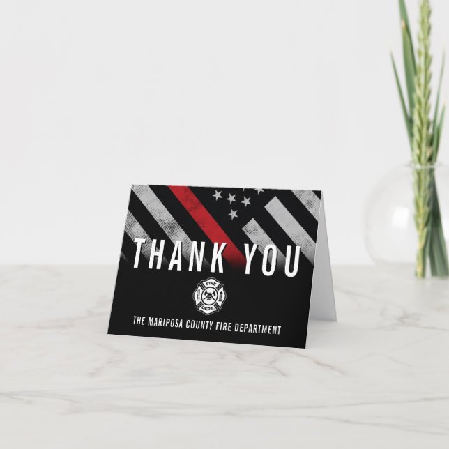 Fireman Fire Department Red Line Flag Firefighter Thank You Card (Front)