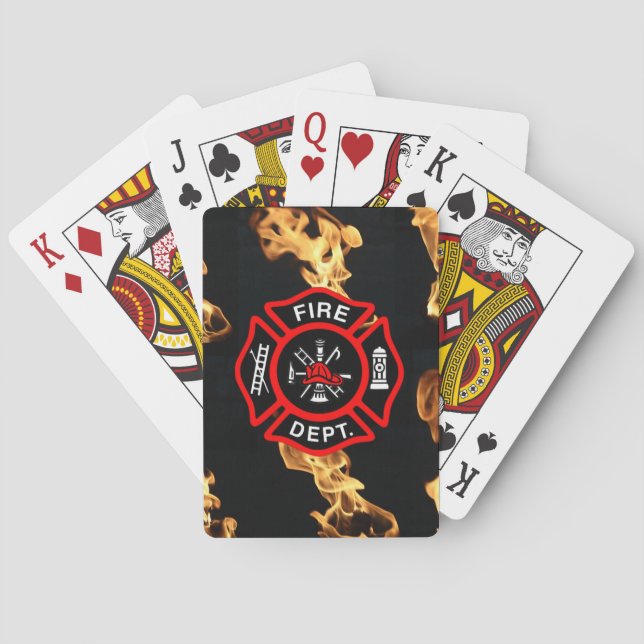 Fireman Fire Dept | Maltese Cross Logo Flames Playing Cards (Back)