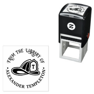 Fireman Fire Fighter Hat Helmet Library Book Name  Self-inking Stamp