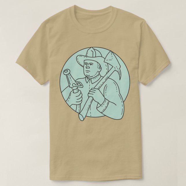 Fireman Firefighter Axe Hose Circle Mono Line T-Shirt (Design Front)