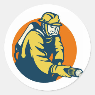 fireman firefighter fighting fire retro classic round sticker