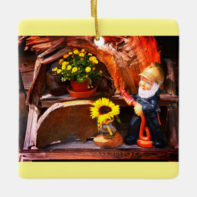 Fireman garden gnome ceramic ornament (Front)