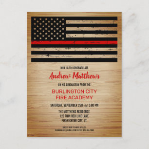 Fireman Graduation Firefighter Thin Red Line Invitation Postcard