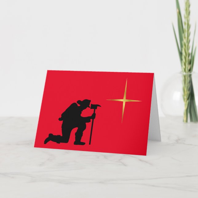 Fireman Kneeling Christmas Card (Front)