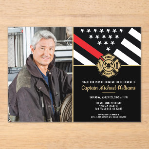 Fireman Photo Red Line Flag Firefighter Retirement Acrylic Invitations