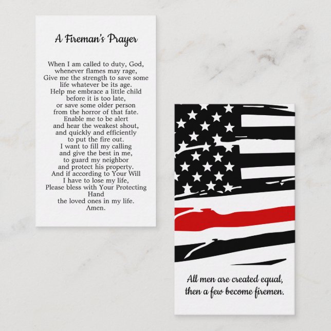 Fireman Prayer Firefighter Thin Red Line Business Card (Front/Back)