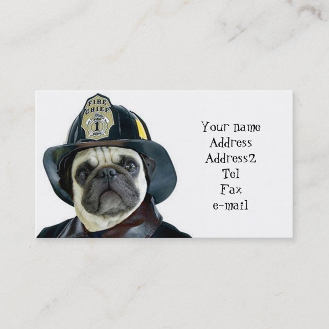 Fireman Pug business cards (Front)