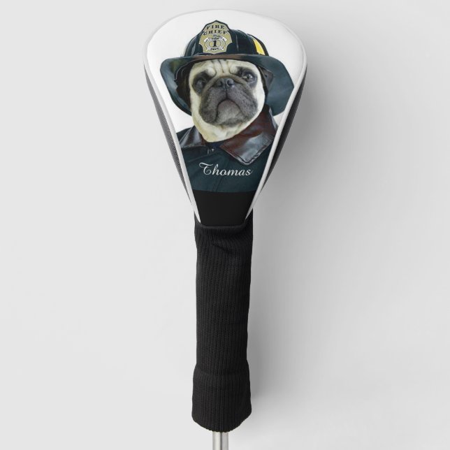 Fireman Pug dog golf head cover (Front)