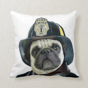 Fireman pug throw pillow