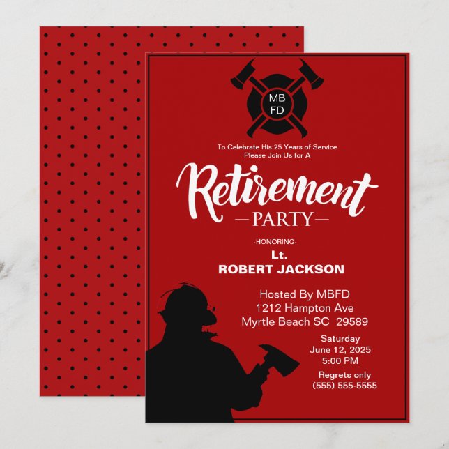 Fireman Retirement/Fire Chief Retirement Invitation (Front/Back)