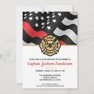 Fireman Retirement Party Firefighter Red Line Invitation