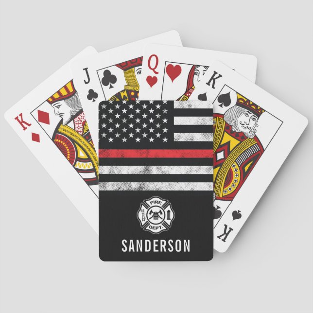 Fireman Retirement Red Line Flag Firefighter Playing Cards (Back)