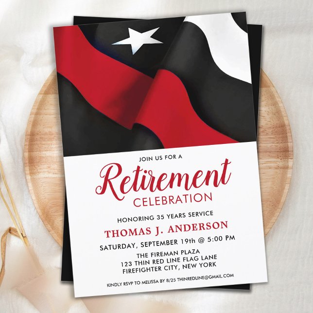 Fireman Retirement Thin Red Line Firefighter Invitation (Creator Uploaded)
