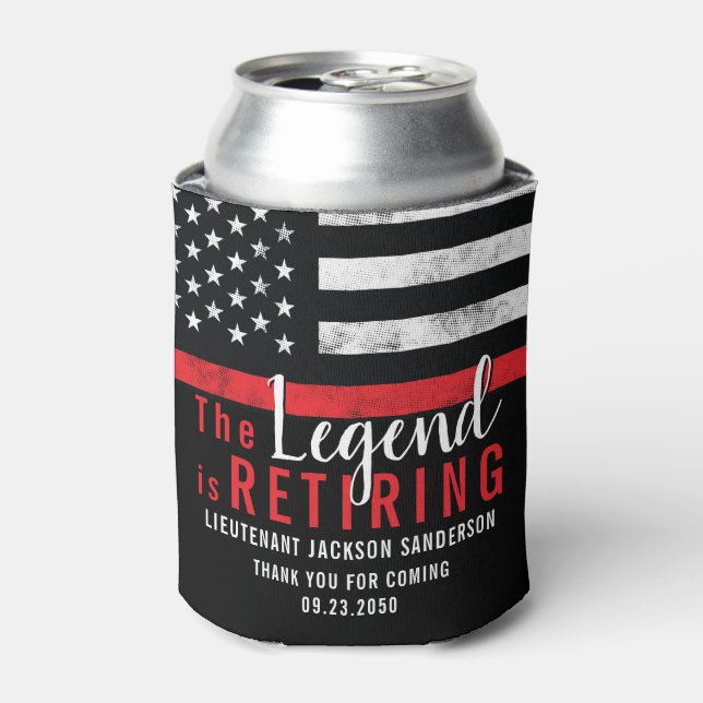 Fireman Retirement Thin Red Line Flag Firefighter Can Cooler (Can Front)