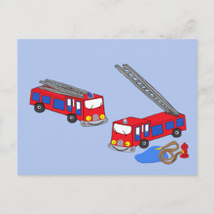 Fireman’s Red Fire Trucks Postcard