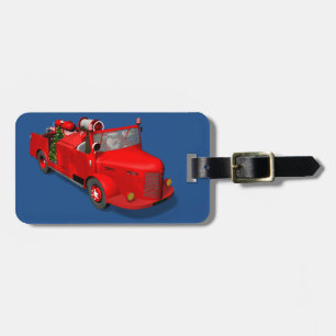 Fireman Santa Claus In Vintage Fire Apparatus Luggage Tag