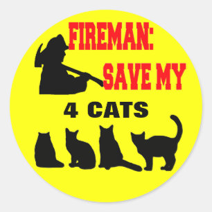 Fireman Save My FOUR Cats Classic Round Sticker
