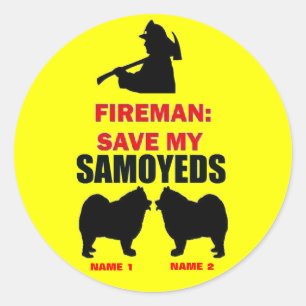 Fireman Save My Samoyeds Classic Round Sticker