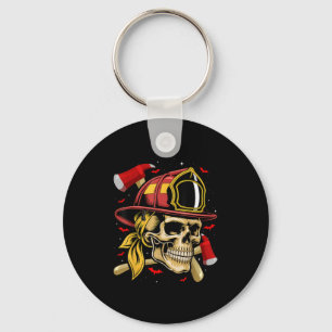 Fireman Skull Firefighter Skeleton Halloween Costu Keychain