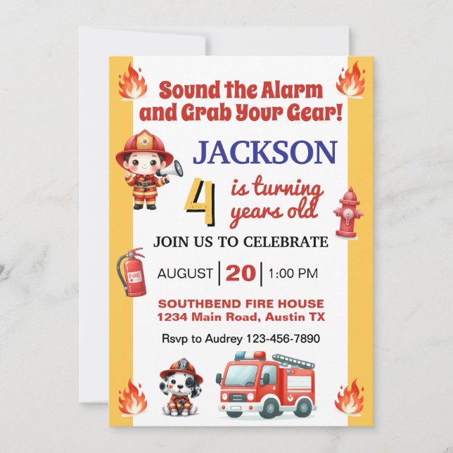Fireman Sound the Alarm Any Age Birthday Party Invitation (Front)