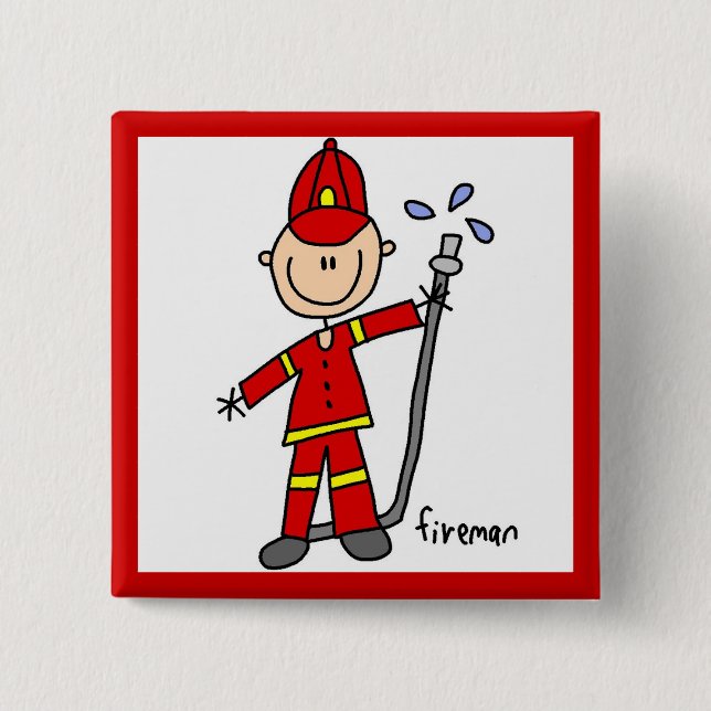 Fireman Stick Figure 2 Inch Square Button (Front)