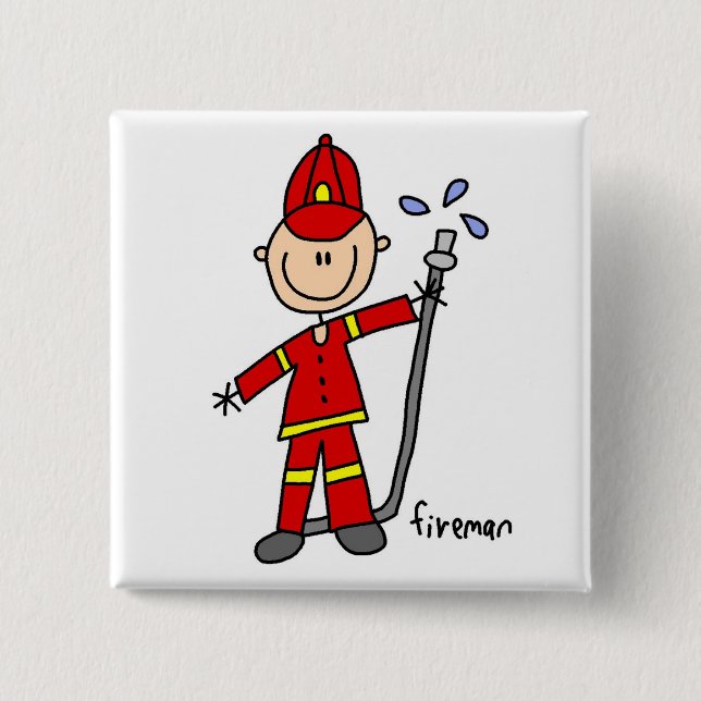 Fireman Stick Figure 2 Inch Square Button (Front)