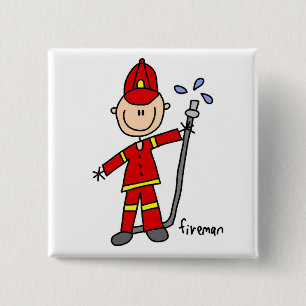 Fireman Stick Figure 2 Inch Square Button