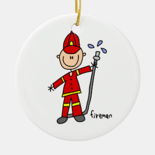 Fireman Stick Figure Ceramic Ornament