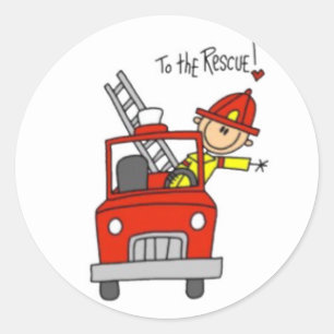 Fireman Stick Figure Classic Round Sticker