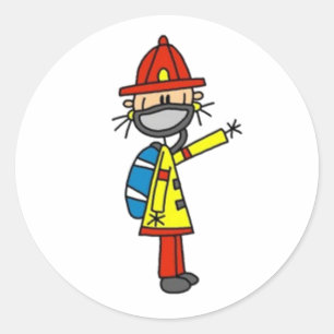 Fireman Stick Figure Classic Round Sticker